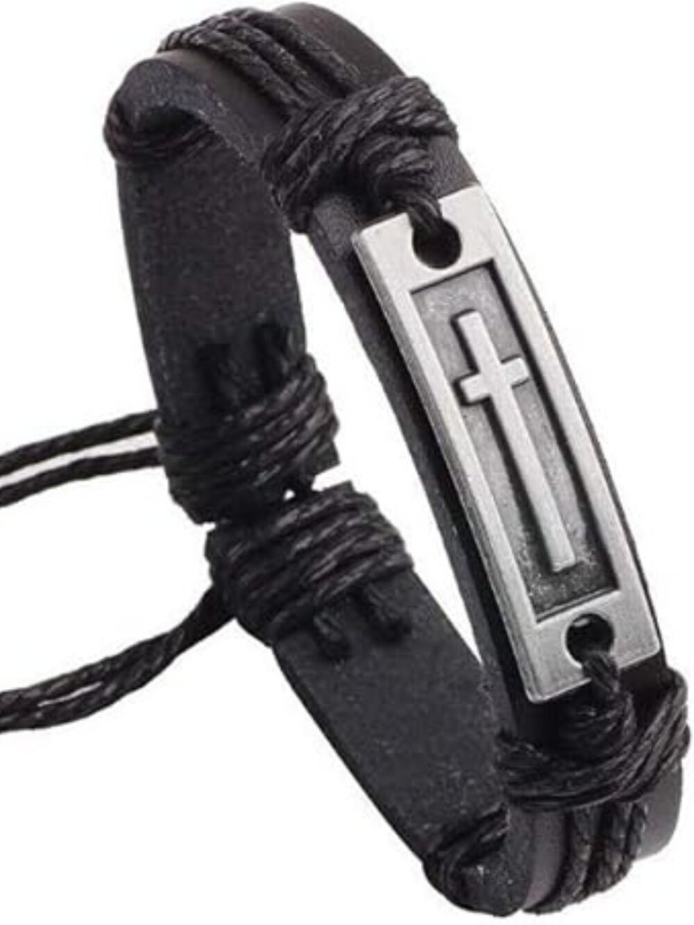 NEW Metal Cross with Leather‎ Bracelet Alloy Religious Jewelry for Women or Men